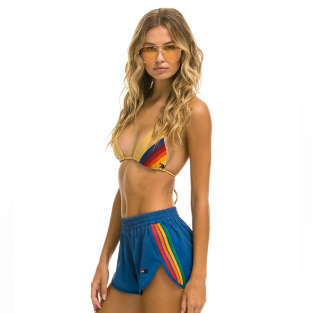 Aviator Nation 5 Stripe Flex Board Shorts - Grey w/ Rainbow
